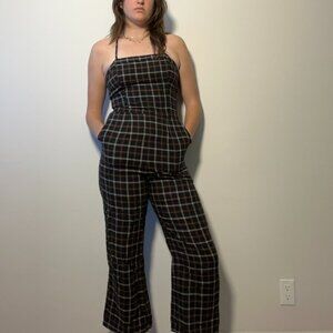 Plaid Halter Jumpsuit with Flared Legs